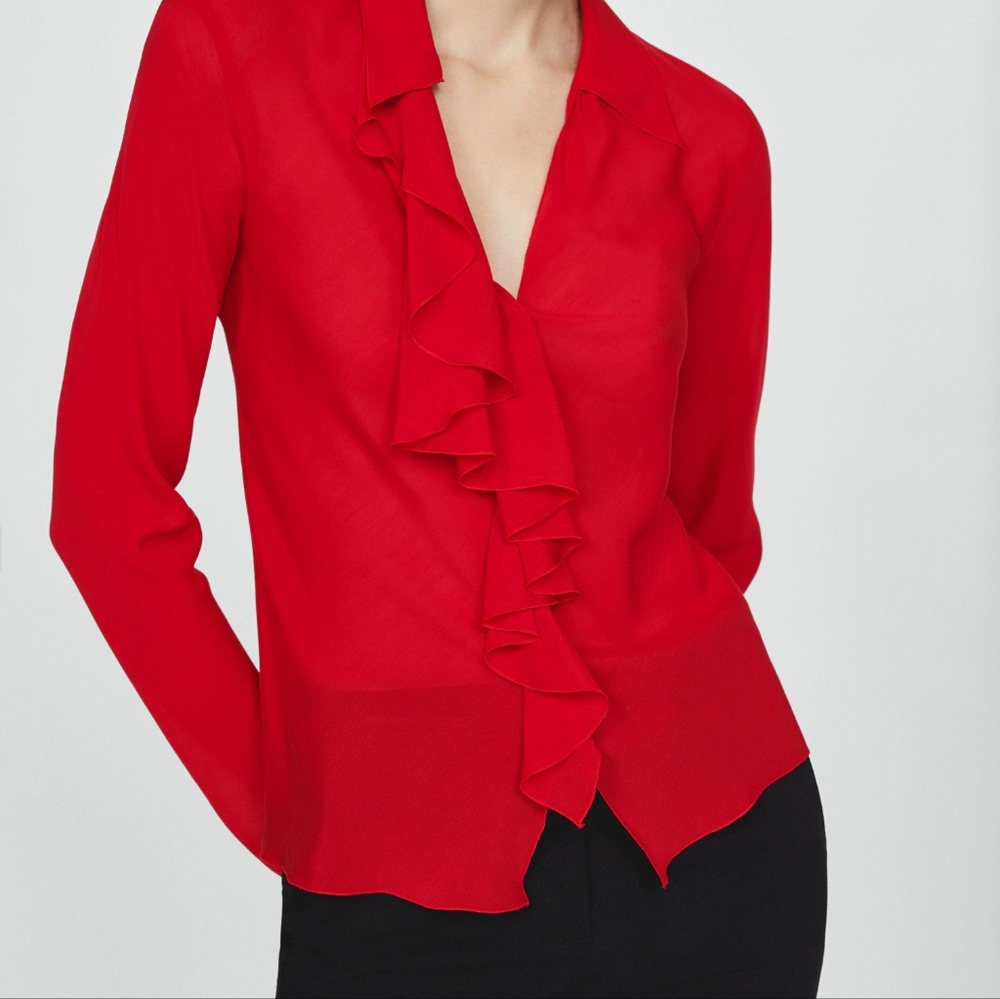 V-NECK RUFFLED BLOUSE - Picture 5 of 13